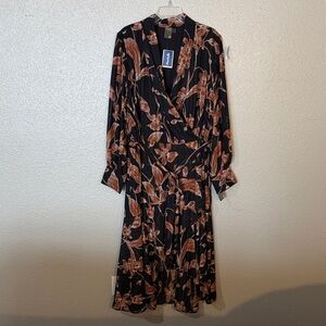 Taylor Black and Brown Floral Long Sleeve Dress